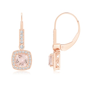 5mm AA Vintage-Inspired Cushion Morganite Leverback Earrings in 9K Rose Gold