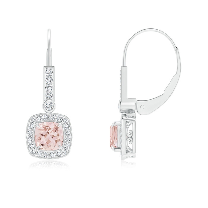 5mm AAA Vintage-Inspired Cushion Morganite Leverback Earrings in White Gold