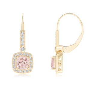 5mm AAA Vintage-Inspired Cushion Morganite Leverback Earrings in Yellow Gold