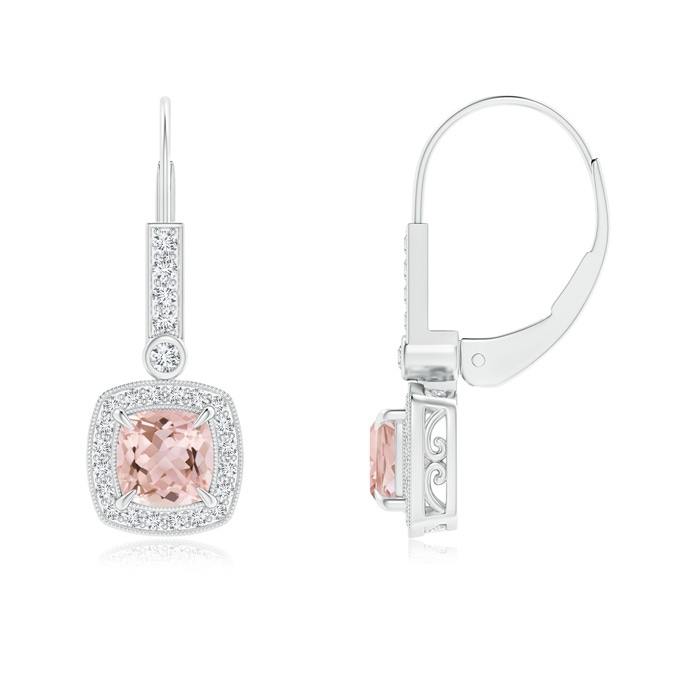 5mm AAAA Vintage-Inspired Cushion Morganite Leverback Earrings in White Gold