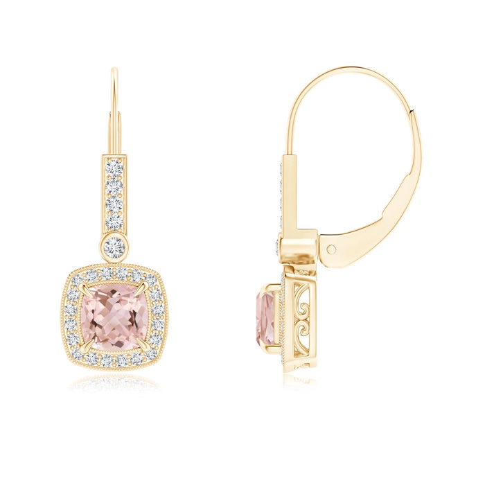 5mm AAAA Vintage-Inspired Cushion Morganite Leverback Earrings in Yellow Gold
