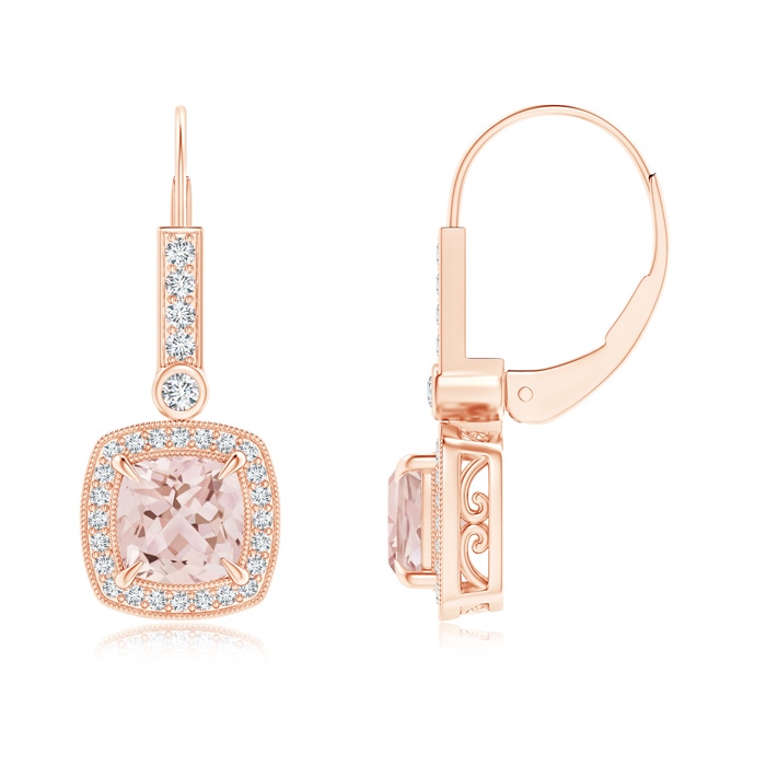 6mm AAA Vintage-Inspired Cushion Morganite Leverback Earrings in Rose Gold 