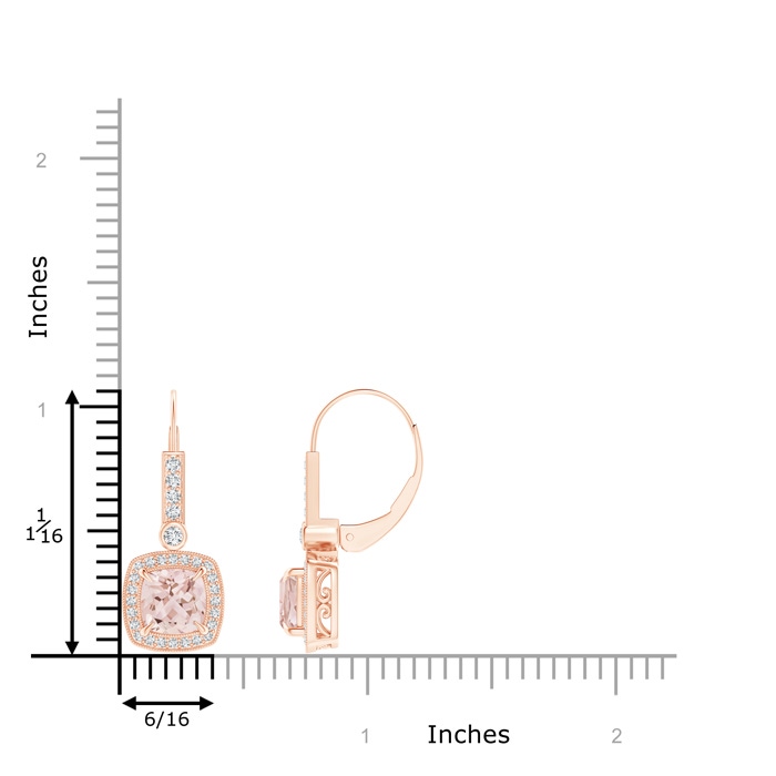 6mm AAA Vintage-Inspired Cushion Morganite Leverback Earrings in Rose Gold Product Image