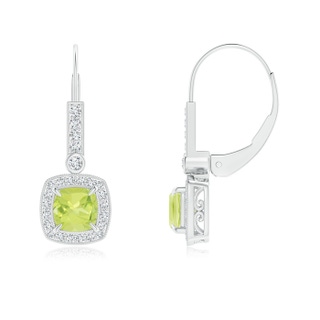 5mm A Vintage-Inspired Cushion Peridot Leverback Earrings in P950 Platinum