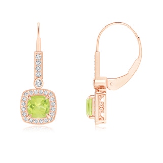 5mm A Vintage-Inspired Cushion Peridot Leverback Earrings in Rose Gold