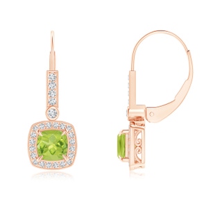 5mm AA Vintage-Inspired Cushion Peridot Leverback Earrings in Rose Gold