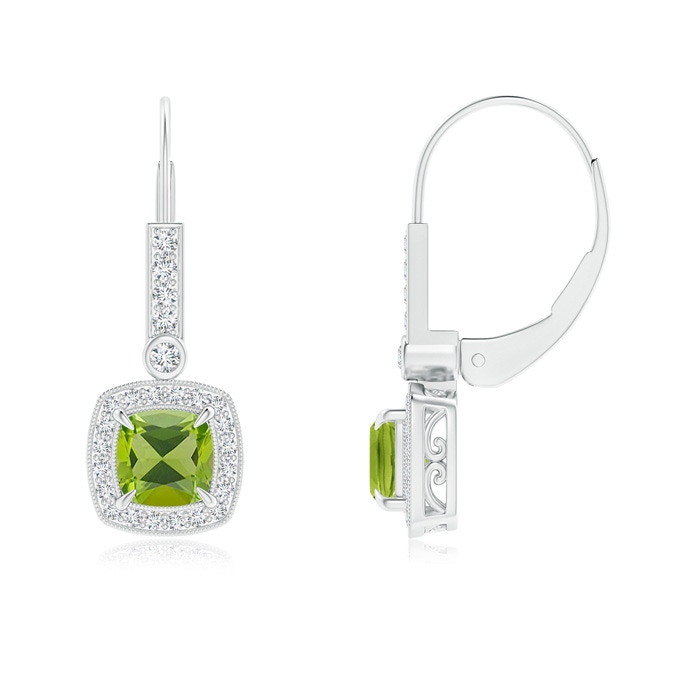 5mm AAA Vintage-Inspired Cushion Peridot Leverback Earrings in White Gold
