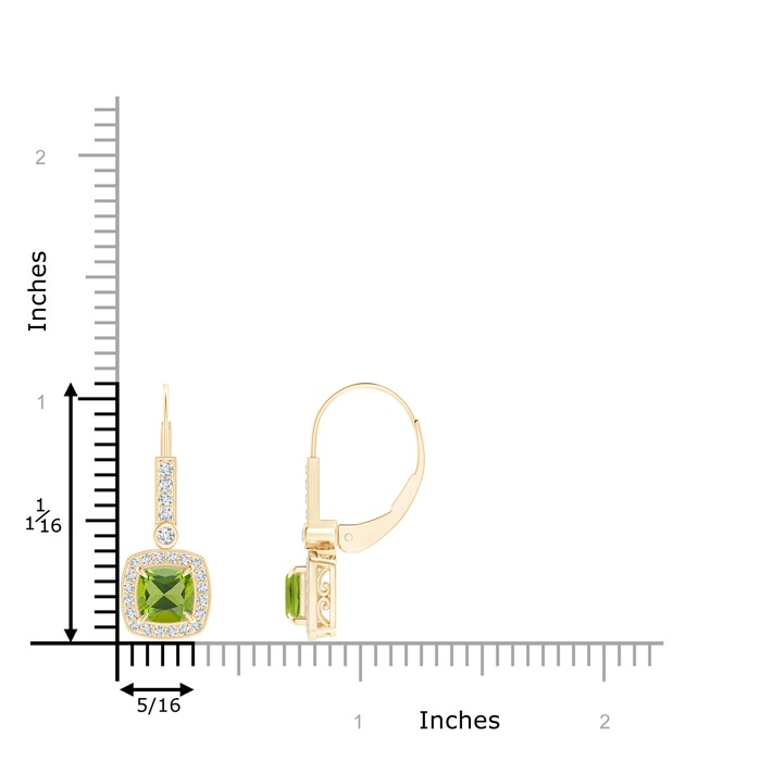 5mm AAA Vintage-Inspired Cushion Peridot Leverback Earrings in Yellow Gold product image