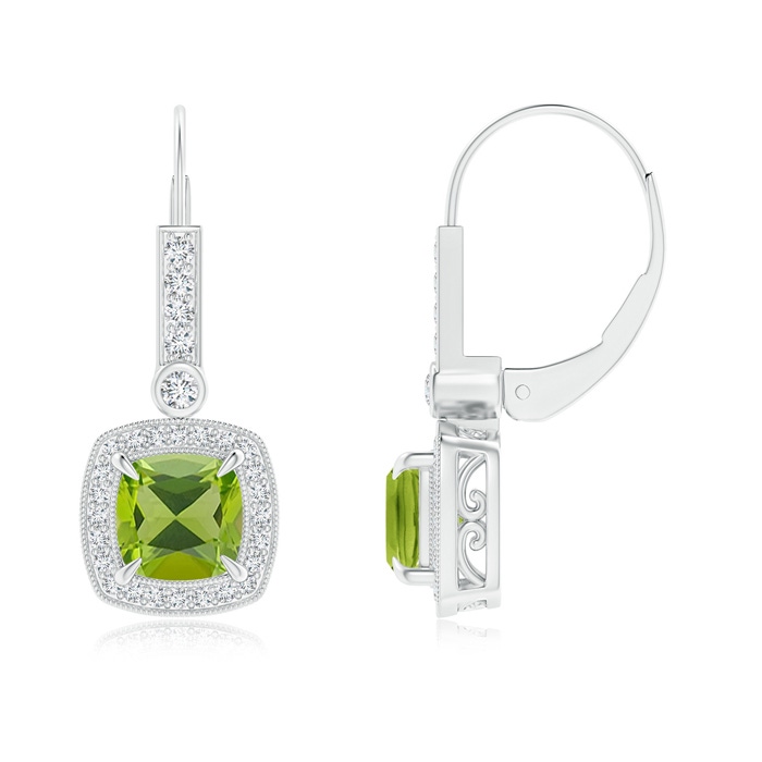 6mm AAA Vintage-Inspired Cushion Peridot Leverback Earrings in White Gold