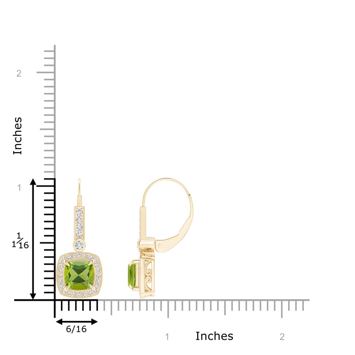 6mm AAA Vintage-Inspired Cushion Peridot Leverback Earrings in Yellow Gold Product Image