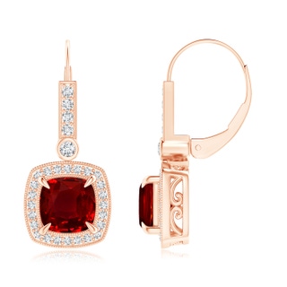 7mm AAAA Vintage-Inspired Cushion Ruby Leverback Earrings in Rose Gold