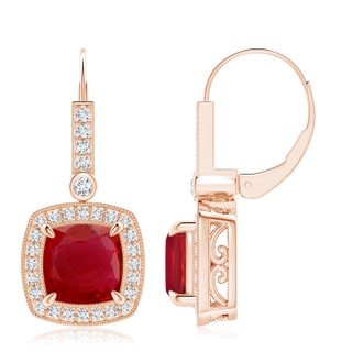 8mm AA Vintage-Inspired Cushion Ruby Leverback Earrings in Rose Gold