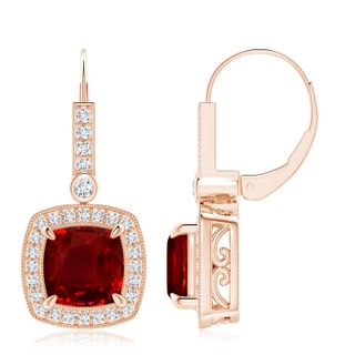 8mm AAAA Vintage-Inspired Cushion Ruby Leverback Earrings in Rose Gold