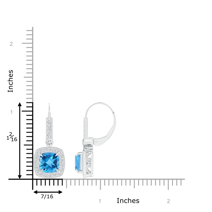 7mm AAA Vintage-Inspired Cushion Swiss Blue Topaz Leverback Earrings in White Gold Product Image