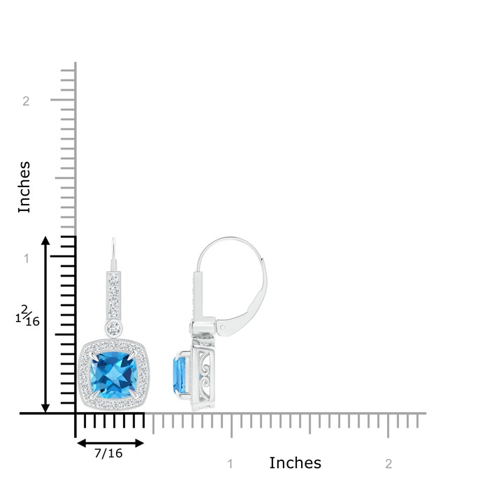 7mm AAA Vintage-Inspired Cushion Swiss Blue Topaz Leverback Earrings in White Gold product image