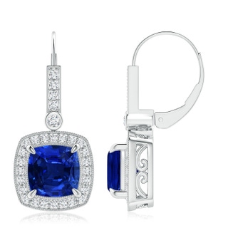 8mm Lab-Grown Vintage-Inspired Cushion Blue Sapphire Leverback Earrings in P950 Platinum