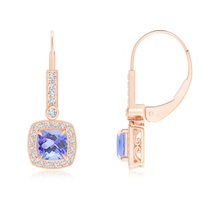 5mm A Vintage-Inspired Cushion Tanzanite Leverback Earrings in 9K Rose Gold