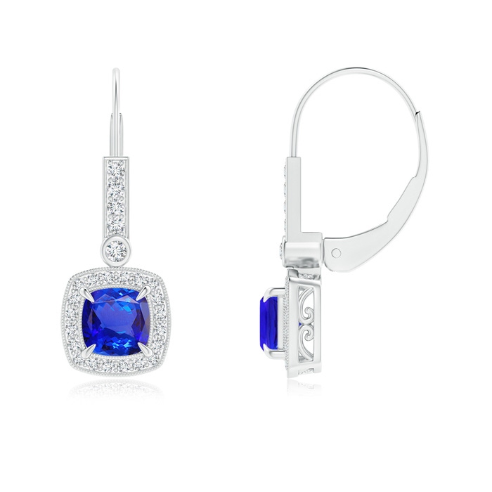 5mm AAA Vintage-Inspired Cushion Tanzanite Leverback Earrings in White Gold