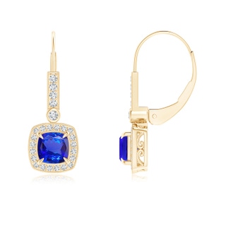 5mm AAA Vintage-Inspired Cushion Tanzanite Leverback Earrings in Yellow Gold