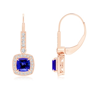 5mm AAAA Vintage-Inspired Cushion Tanzanite Leverback Earrings in Rose Gold