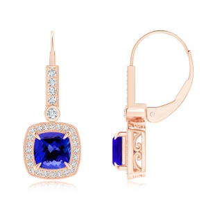 6mm AAAA Vintage-Inspired Cushion Tanzanite Leverback Earrings in Rose Gold