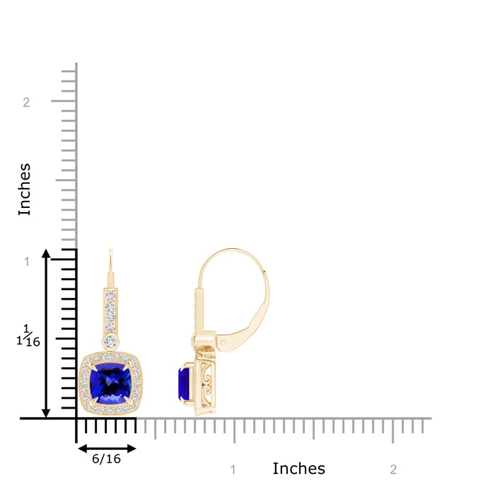 6mm AAAA Vintage-Inspired Cushion Tanzanite Leverback Earrings in Yellow Gold product image