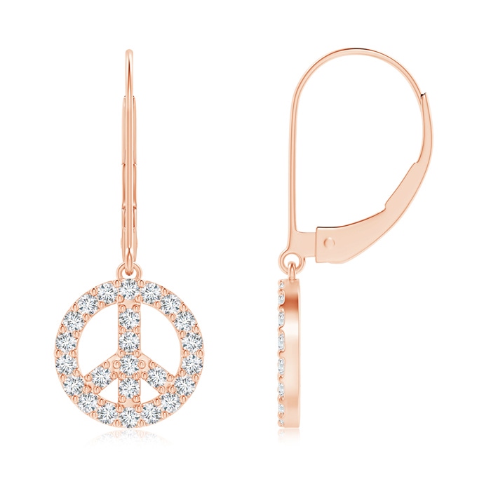 1.3mm GVS2 Diamond Peace Sign Leverback Earrings in Rose Gold