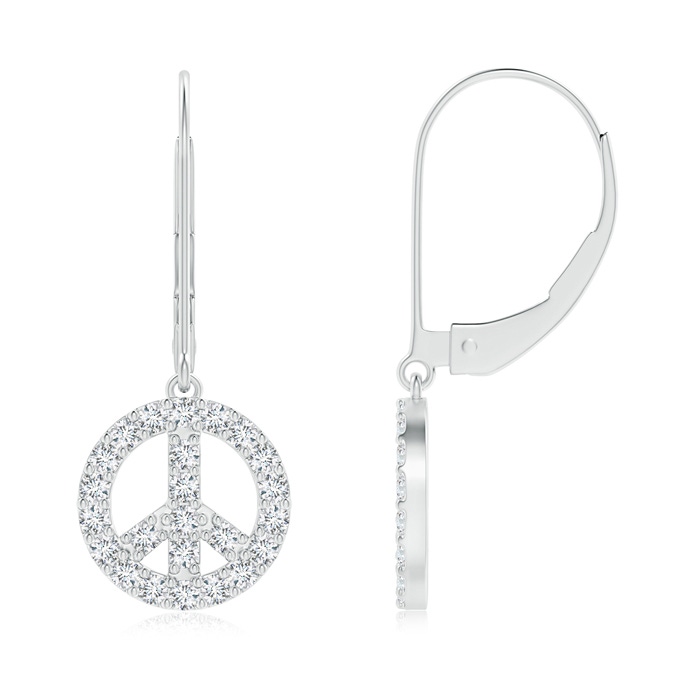 1.3mm GVS2 Diamond Peace Sign Leverback Earrings in White Gold 