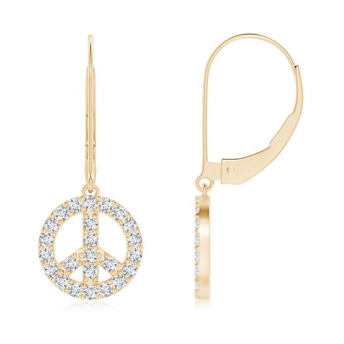 1.3mm GVS2 Diamond Peace Sign Leverback Earrings in Yellow Gold