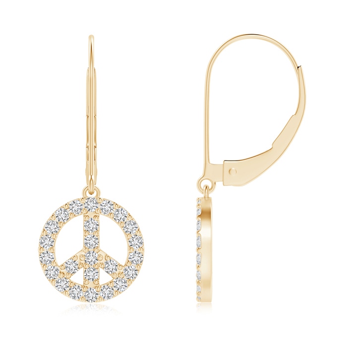 1.3mm HSI2 Diamond Peace Sign Leverback Earrings in Yellow Gold 