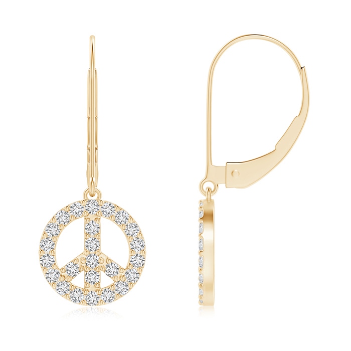 1.3mm HSI2 Diamond Peace Sign Leverback Earrings in Yellow Gold