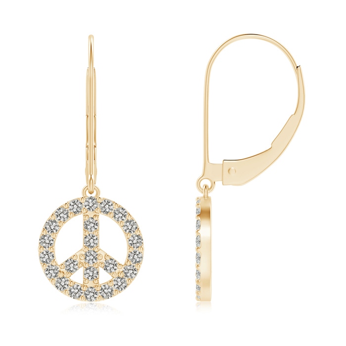 1.3mm KI3 Diamond Peace Sign Leverback Earrings in Yellow Gold 