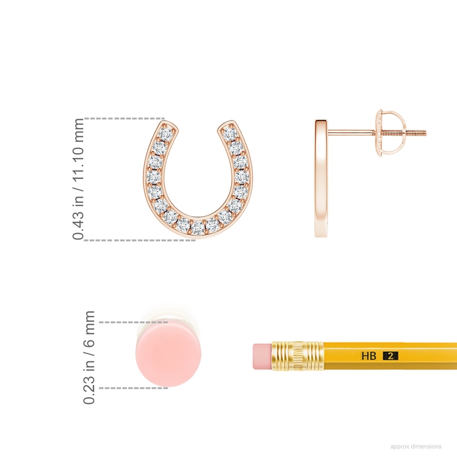 1.15mm GVS2 Pave-Set Diamond Horseshoe Stud Earrings in Rose Gold ruler