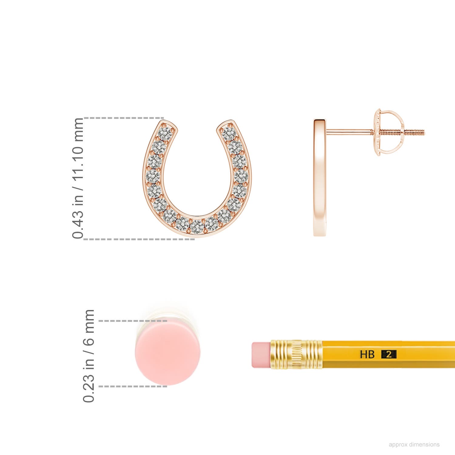 1.15mm KI3 Pave-Set Diamond Horseshoe Stud Earrings in 18CT Rose Gold - ruler