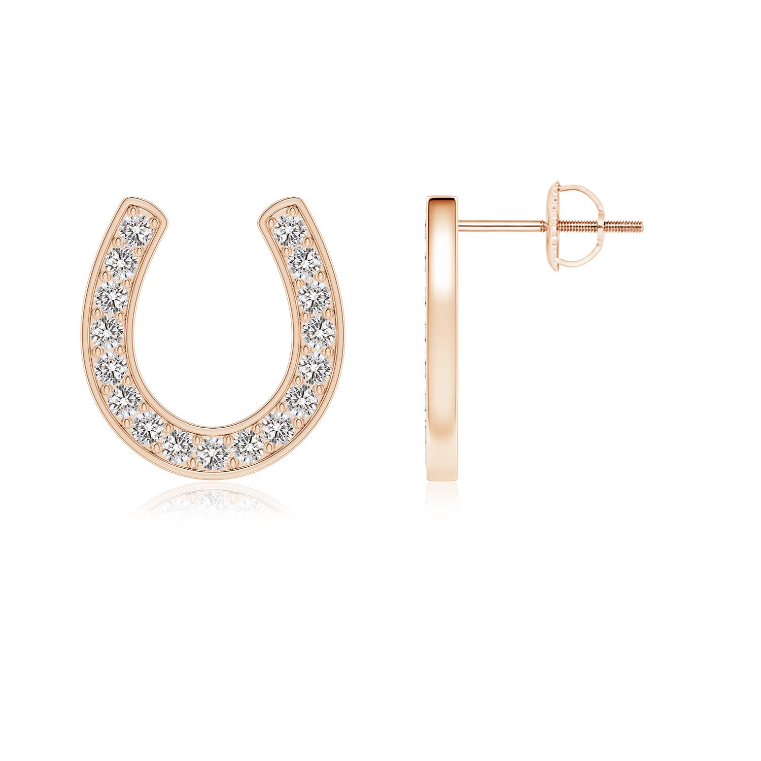 1.5mm IJI1I2 Pave-Set Diamond Horseshoe Stud Earrings in 18K Rose Gold