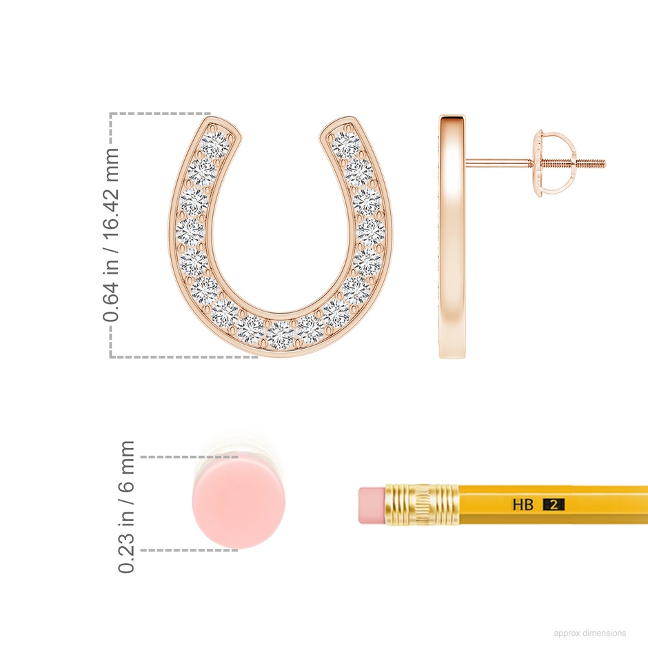 1.75mm HSI2 Pave-Set Diamond Horseshoe Stud Earrings in Rose Gold ruler