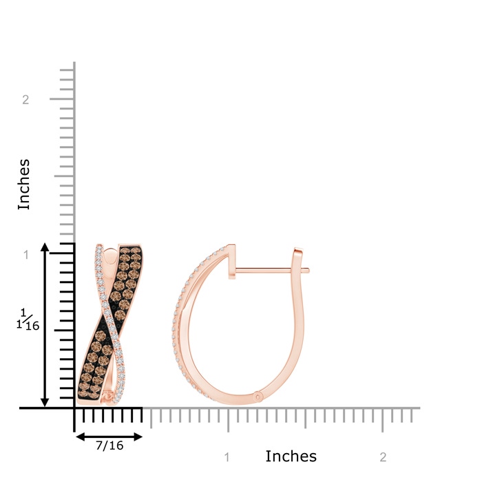 1.6mm AAA Coffee and White Diamond Crossover Hoop Earrings in Rose Gold Product Image