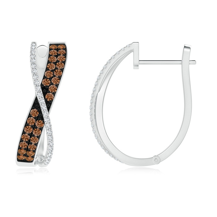 1.6mm AAAA Coffee and White Diamond Crossover Hoop Earrings in P950 Platinum