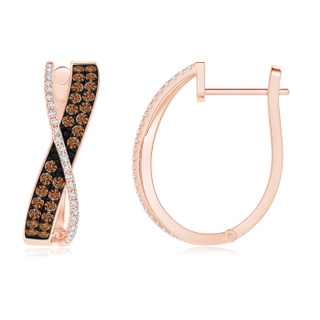 1.6mm AAAA Coffee and White Diamond Crossover Hoop Earrings in Rose Gold