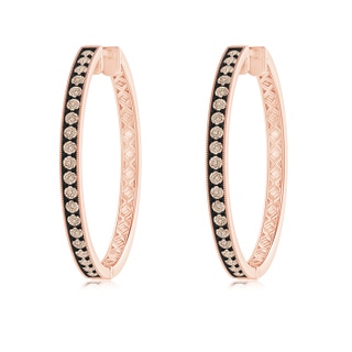 1.6mm A Pavé-Set Coffee Diamond Hoop Earrings with Milgrain in Rose Gold