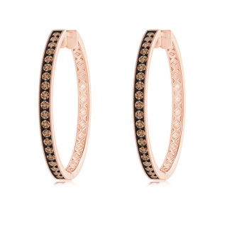 1.6mm AAA Pavé-Set Coffee Diamond Hoop Earrings with Milgrain in 9K Rose Gold