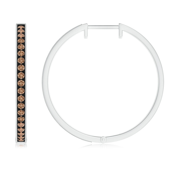 1.6mm AAA Pavé-Set Coffee Diamond Hoop Earrings with Milgrain in White Gold product image