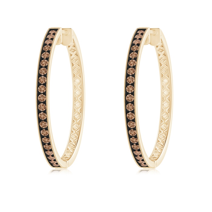 1.6mm AAA Pavé-Set Coffee Diamond Hoop Earrings with Milgrain in Yellow Gold