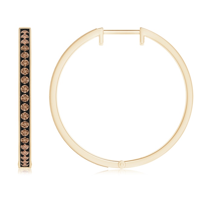 1.6mm AAA Pavé-Set Coffee Diamond Hoop Earrings with Milgrain in Yellow Gold product image