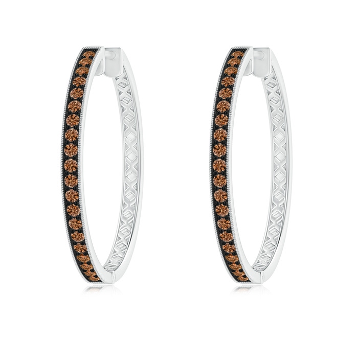 1.6mm AAAA Pavé-Set Coffee Diamond Hoop Earrings with Milgrain in P950 Platinum 