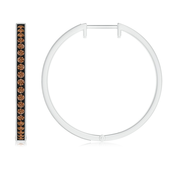 1.6mm AAAA Pavé-Set Coffee Diamond Hoop Earrings with Milgrain in P950 Platinum product image