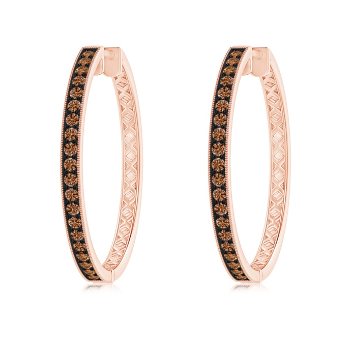 1.6mm AAAA Pavé-Set Coffee Diamond Hoop Earrings with Milgrain in Rose Gold 