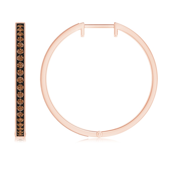 1.6mm AAAA Pavé-Set Coffee Diamond Hoop Earrings with Milgrain in Rose Gold product image