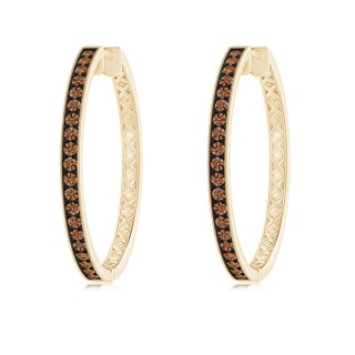 1.6mm AAAA Pavé-Set Coffee Diamond Hoop Earrings with Milgrain in Yellow Gold