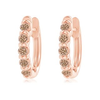 2.2mm AA Bar-Set Brown Diamond Huggie Hoop Earrings in 10K Rose Gold